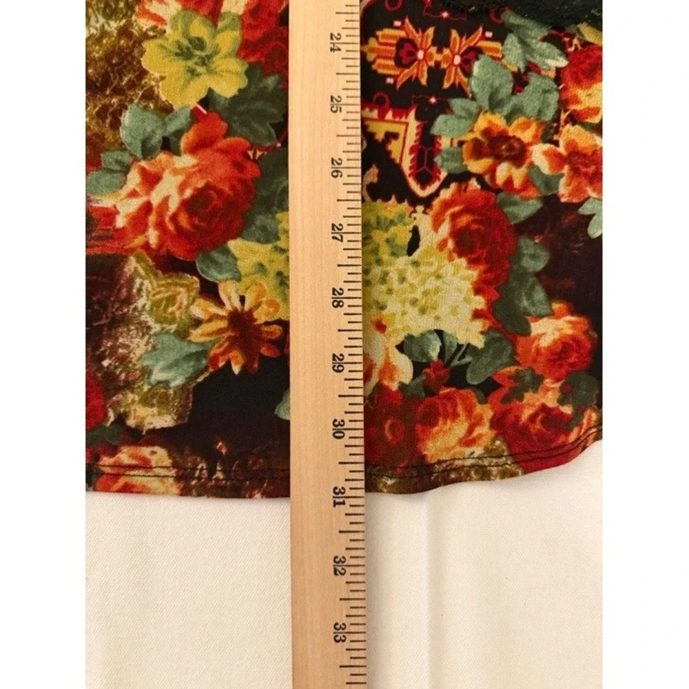 Coldwater Creek Floral Lace Trim Ruffle Maxi Skirt PS Petite Burgundy Gold B9-23